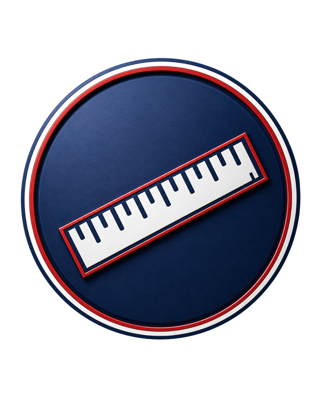Bouton rond avec un symbole de règle horizontale, bleu avec des contours rouge, blanc et bleu