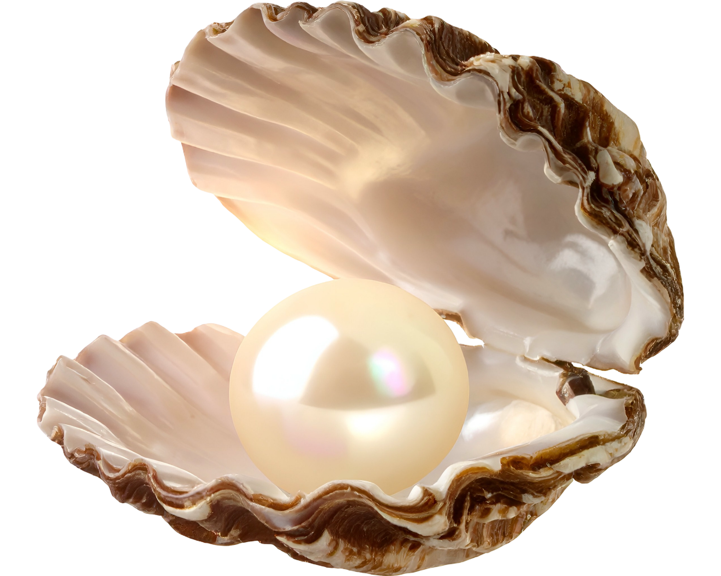 Close-up of a seashell with a pearl inside.