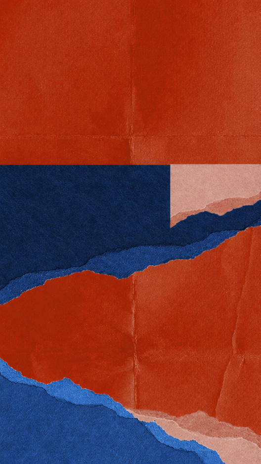 Collage d'images en papier déchiré avec des couleurs rouges, bleues et rose