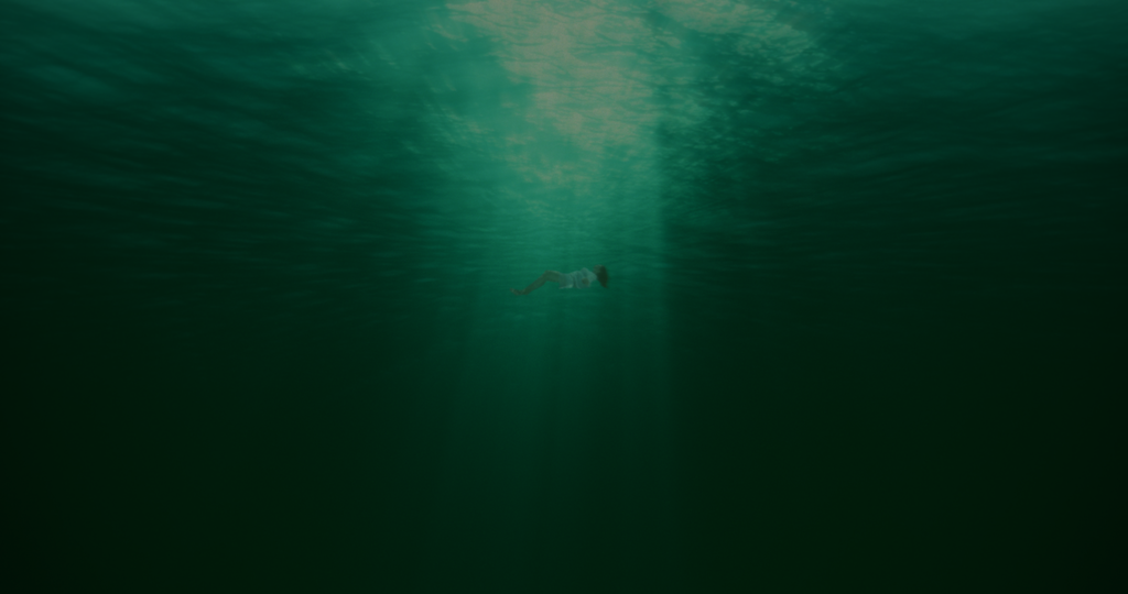 A scene of a drowning woman from the film Cumberland