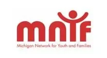 Logo of Michigan Network for Youth and Families (MIYF) with red text and a stylized figure above the letters.