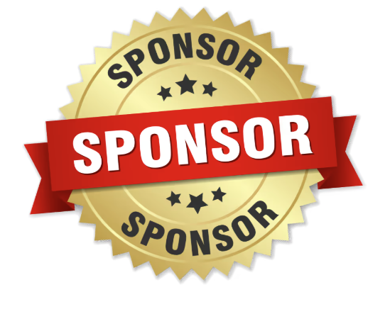Gold and red badge with the word "SPONSOR" prominently in the center, and the words "SPONSOR" and "SPONSOR" around the edges, with stars.