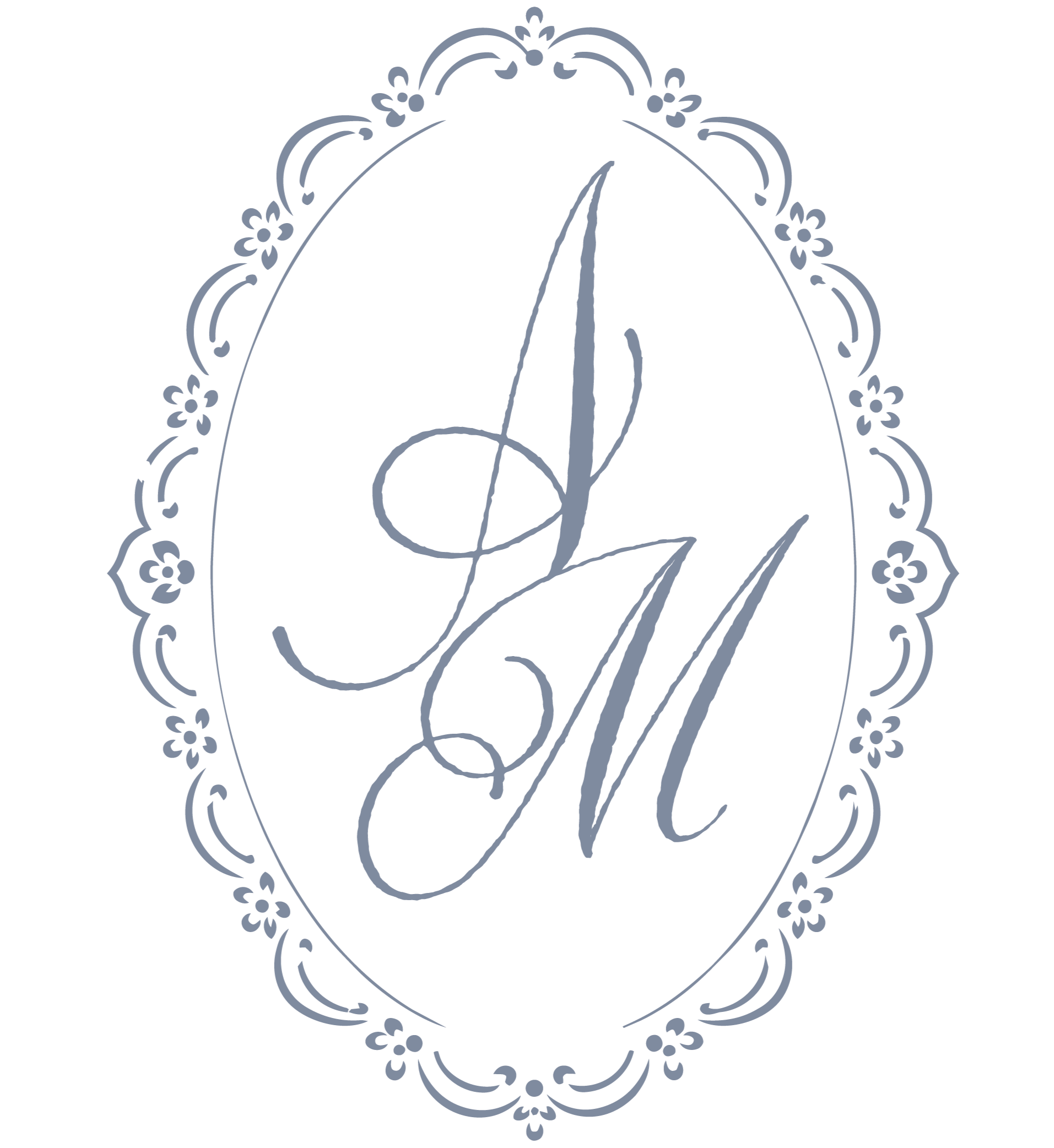 Decorative black background with a silver ornate oval border and a stylized elegant letter 'L' in the center.