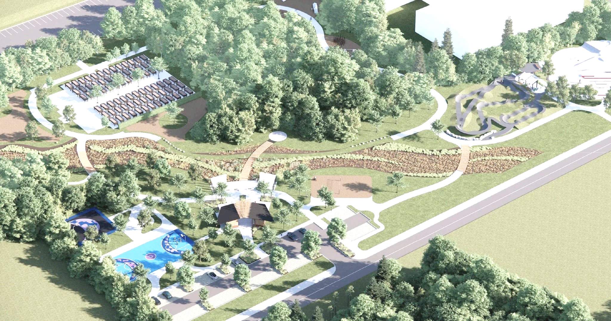 3D axonometric preliminary design proposal for the Pôle Saint-Lazare youth recreation hub, developed through Universal Design guidance. (Universal Design Consultant, Société Logique).