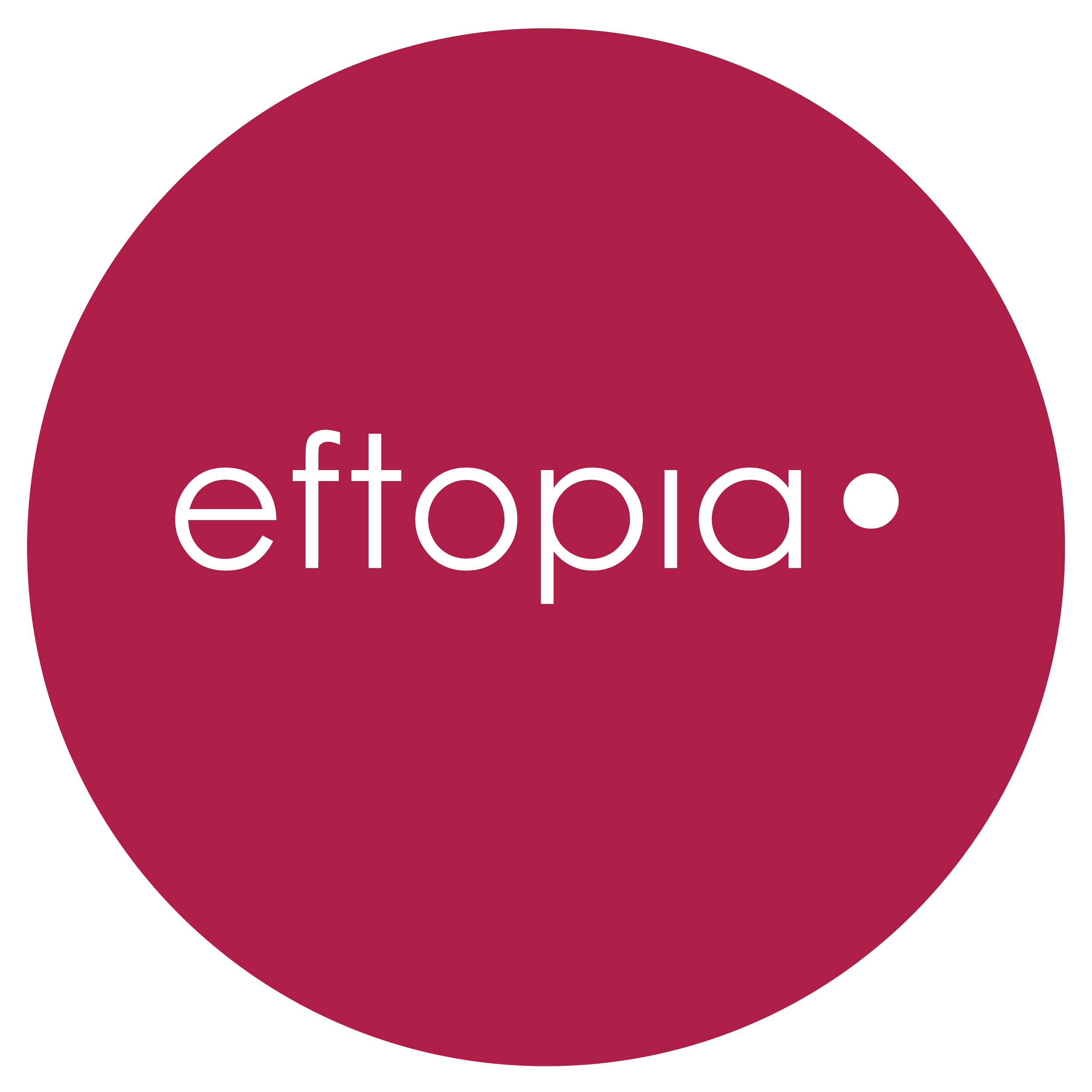 Circle logo with a dark red background and white text that reads 'eftopia'.