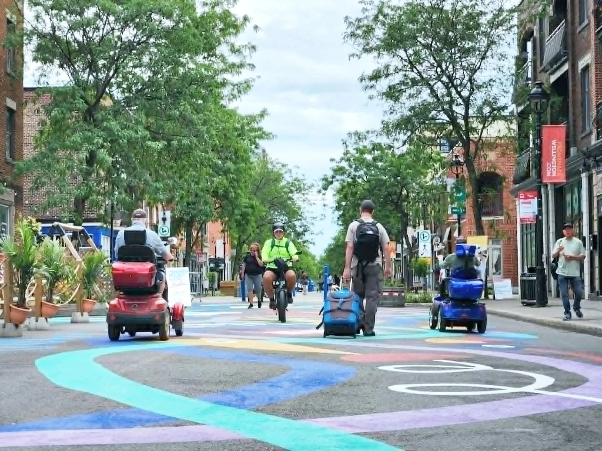 Bottom right: Wellington pedestrian street with painted asphalt shared space and playful street design.