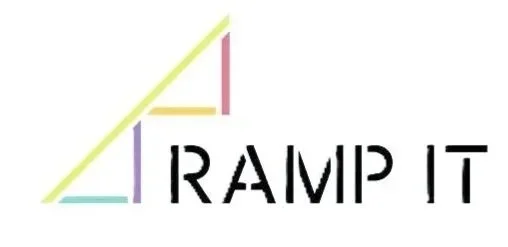 A logo with a colorful ascending staircase graphic and the words 'RAMP IT' in black text.