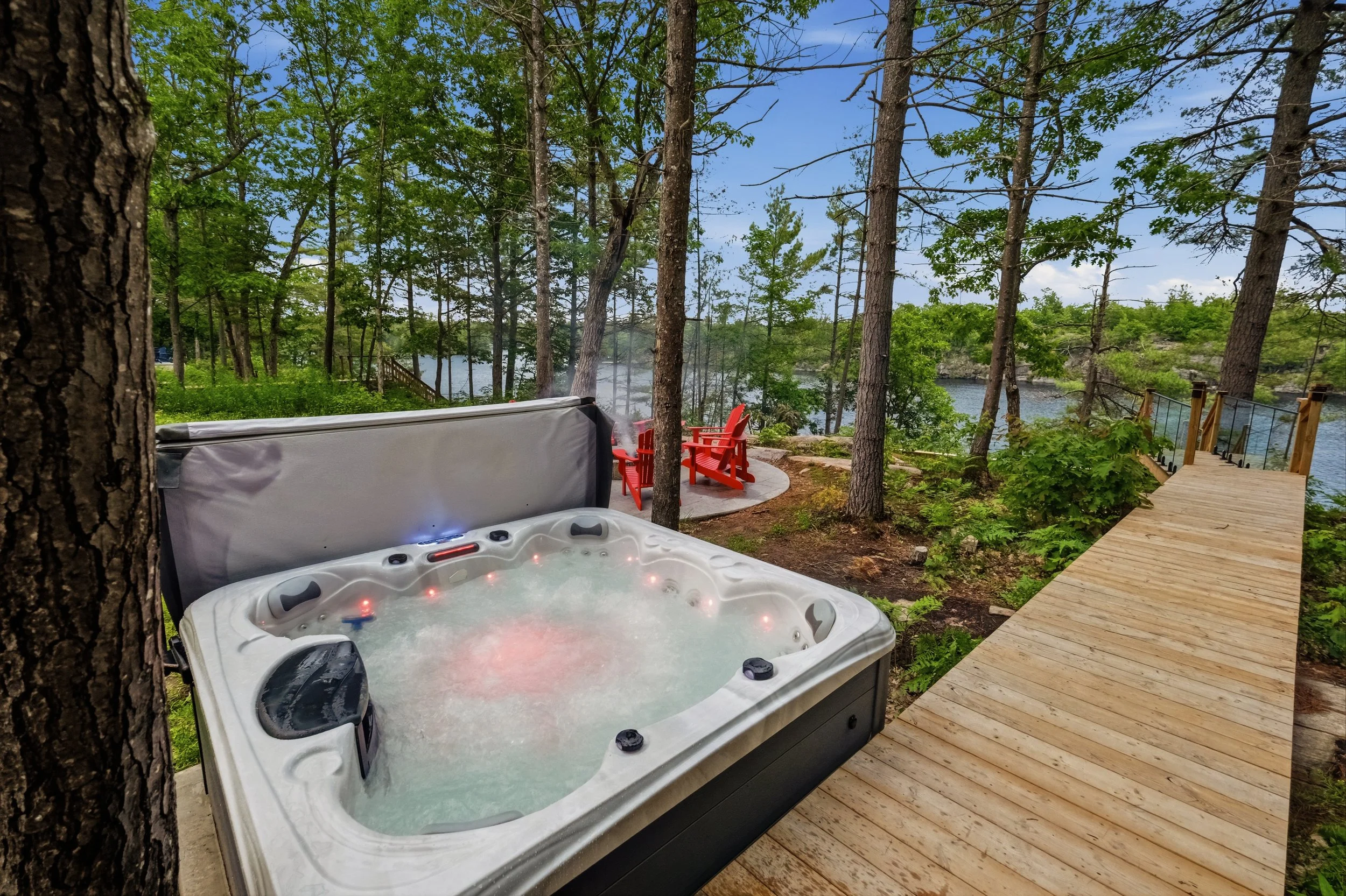 Hot tub overlooking the lake