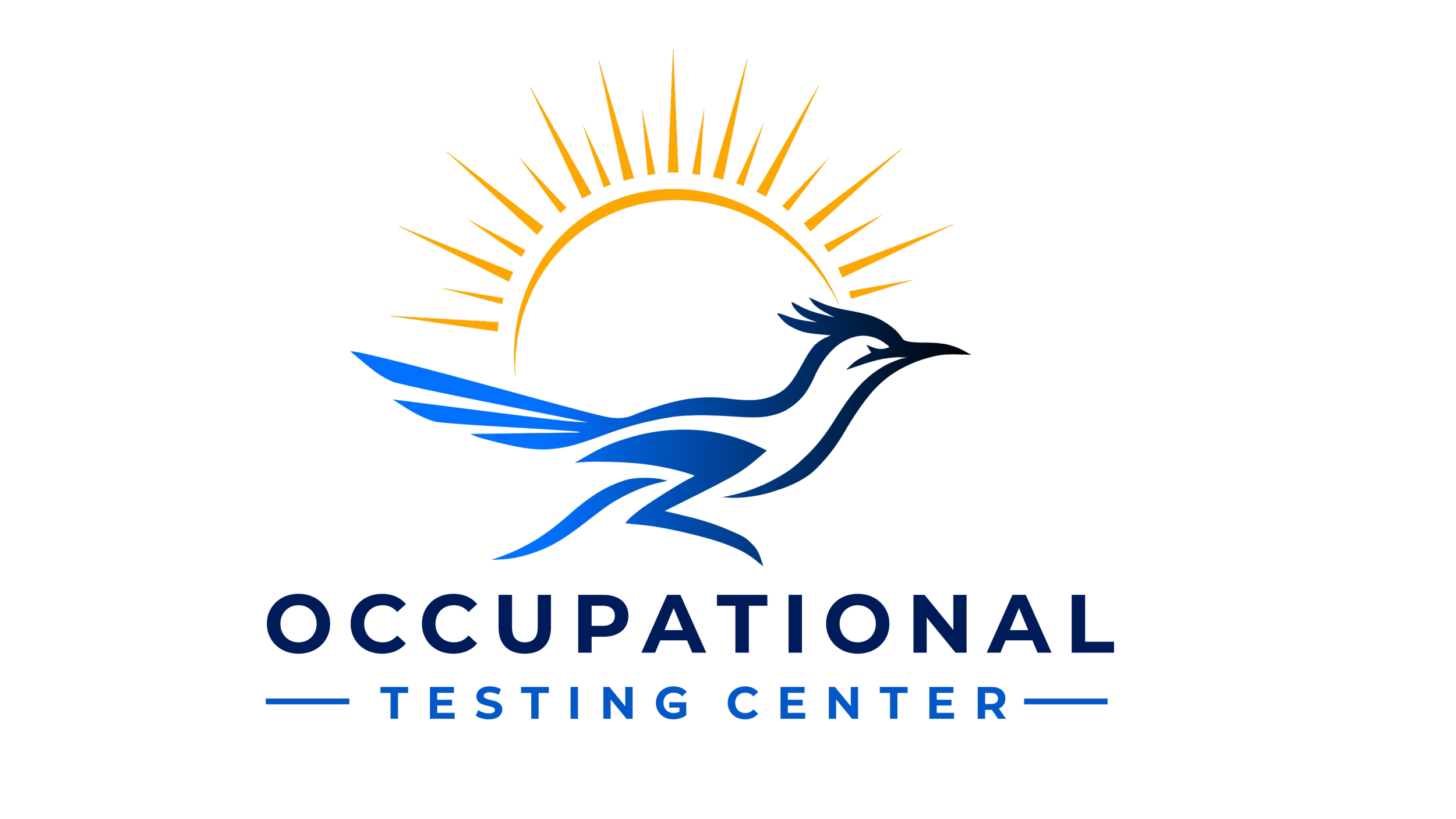 Logo of the Occupational Testing Center featuring a stylized roadrunner with outstretched wings and a rising sun in the background.