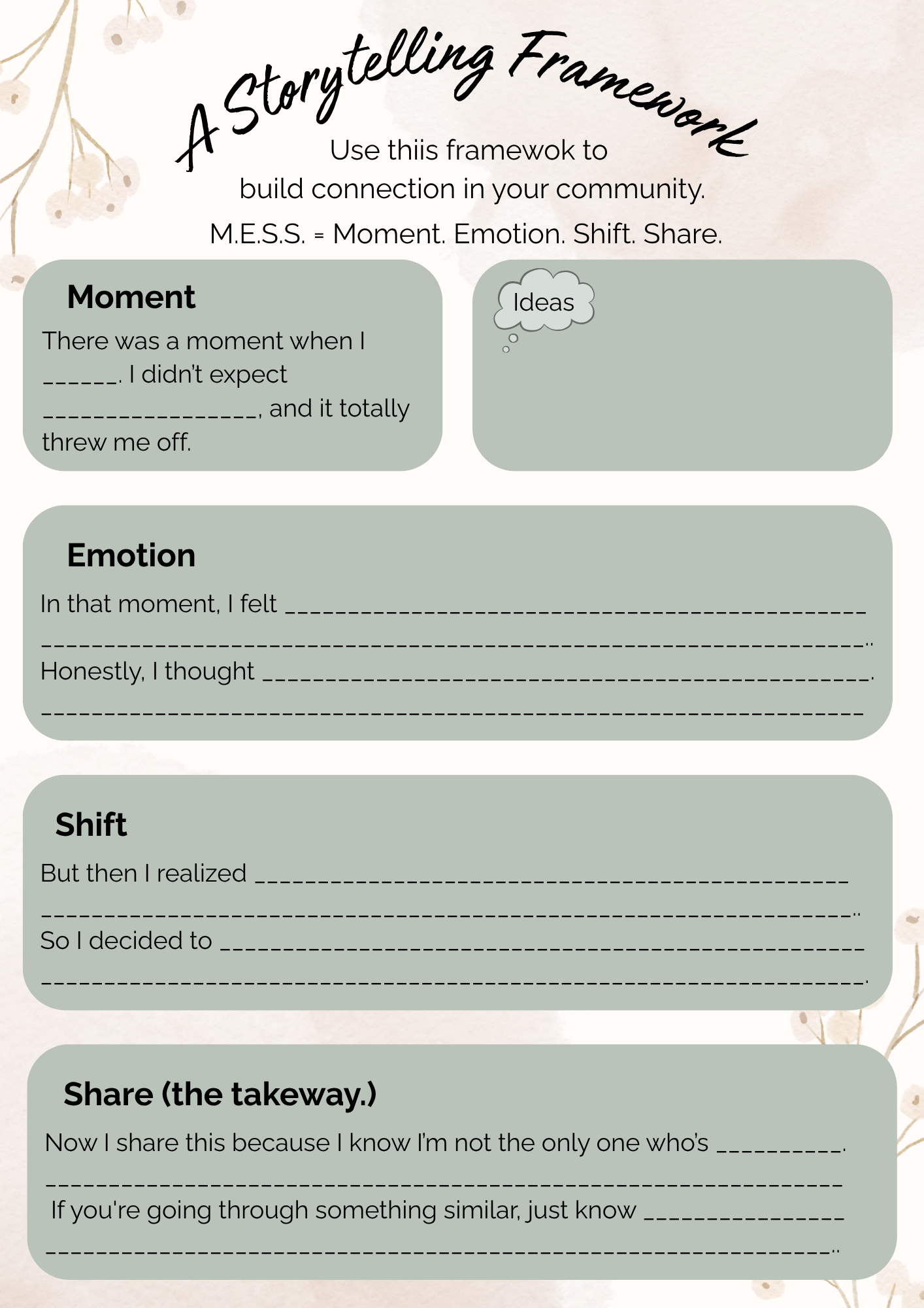 Click the image to download the printable version of the MESS Storytelling Framework