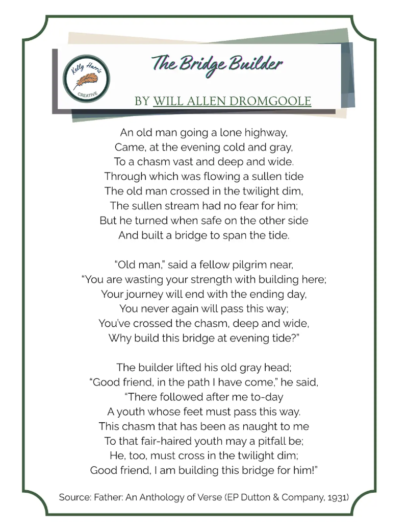 Click the link for a printable version of the poem "The Bridge Builder"