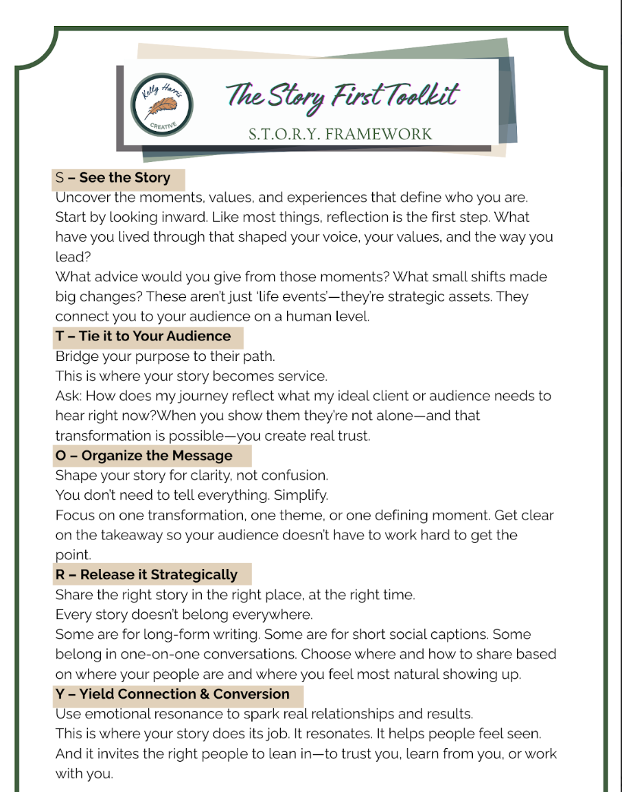 Click the image for a printable version of the The Story First Toolkit