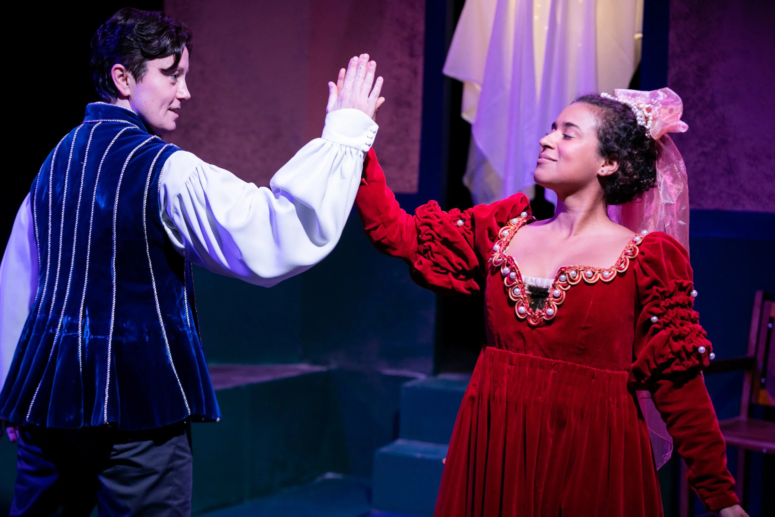Stacey Raymond, and Rocky Vega in Mercutio Loves Romeo Love Juliet Loves by Gina Femia, directed by Scott Ebersold, Boomerang Theatre Company, Gural Theatre of ART/NY 2024