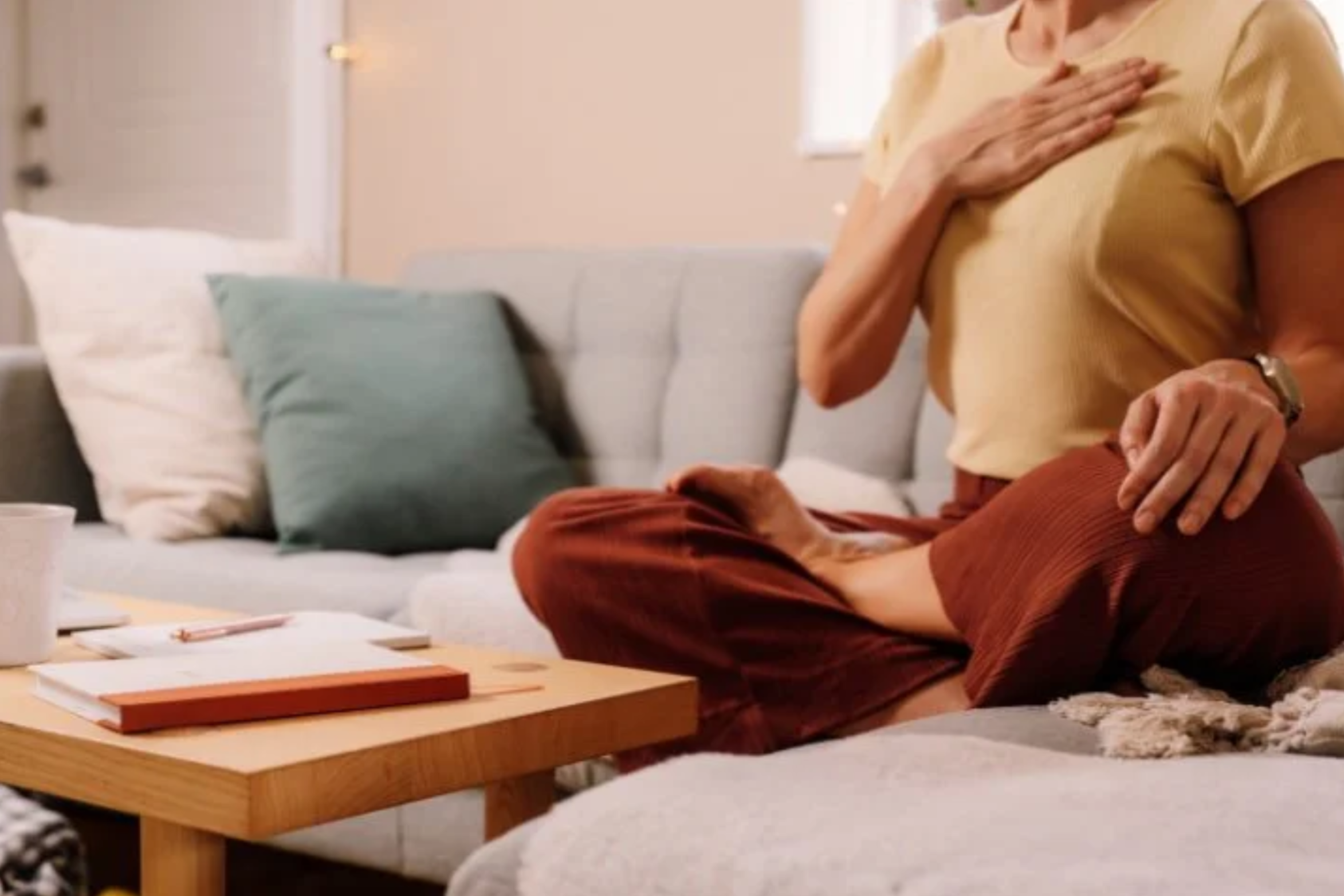 practicing somatic therapy on couch