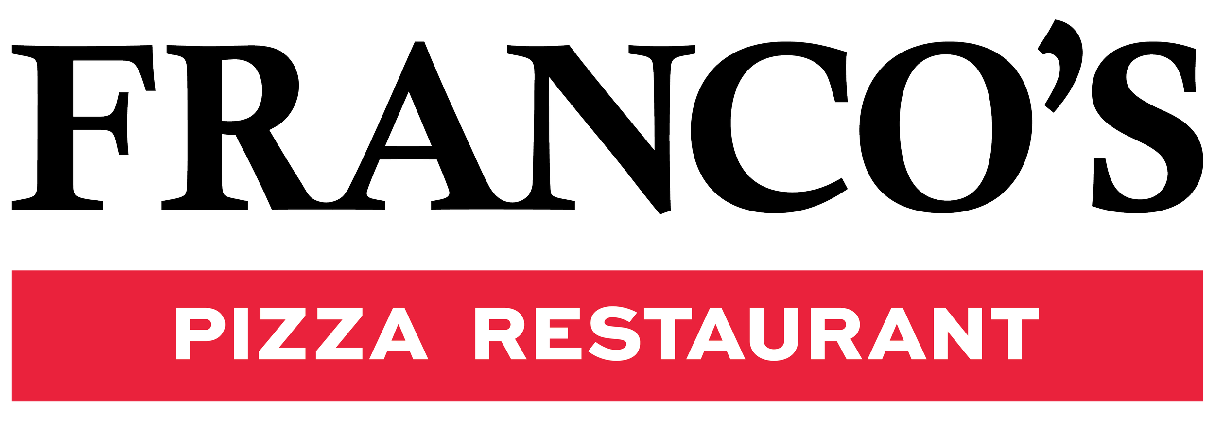 Franco's Pizza Restaurant logo with black outline text and red background