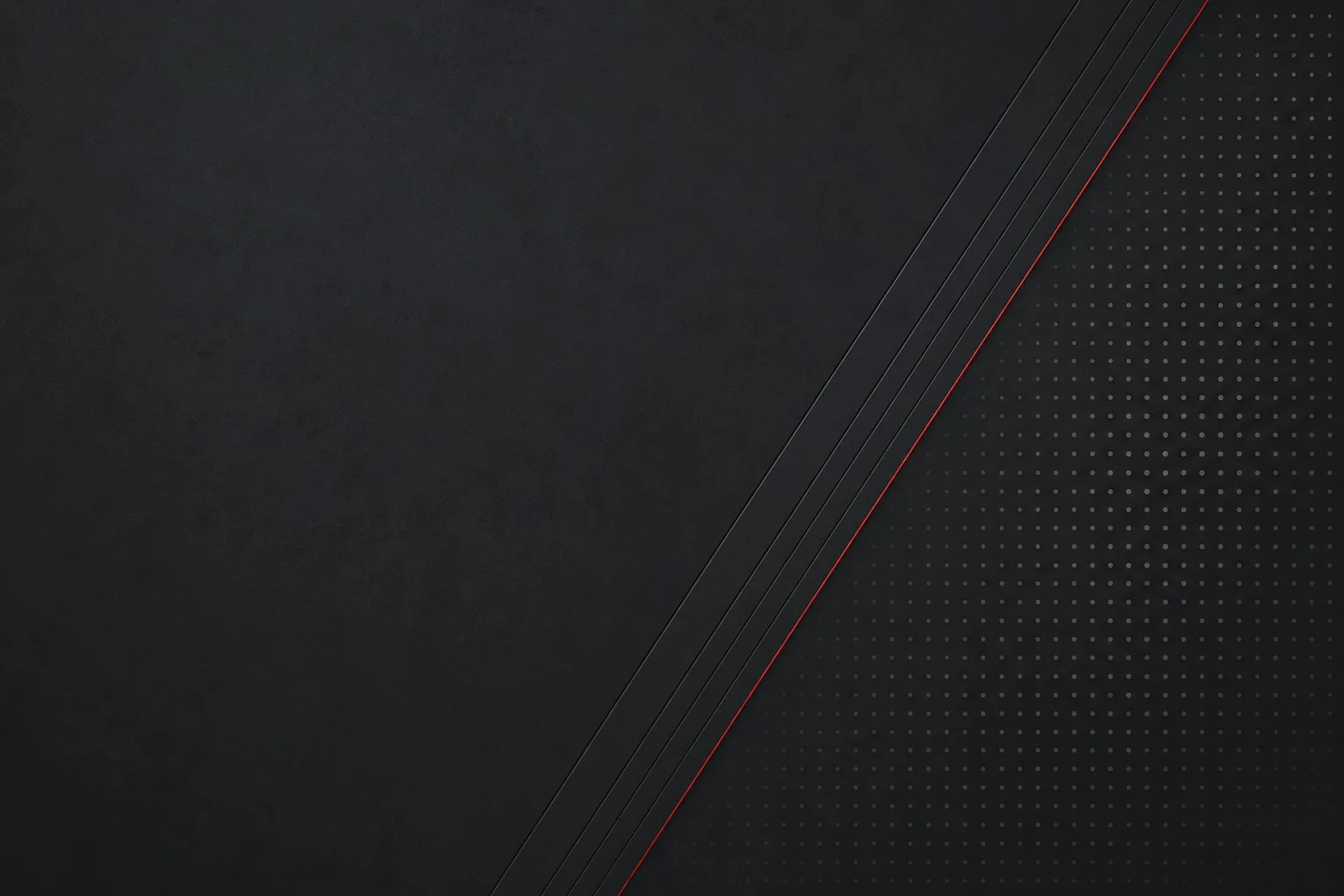 A sleek, modern black background with subtle dotted pattern on the right side and diagonal lines with red accents.