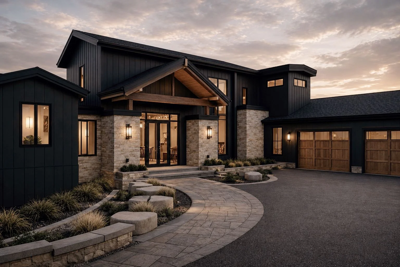 Luxury custom transitional home with outdoor pool and valley views, Okanagan Lake, Vernon BC designed by Meraki Shane Design Studio
