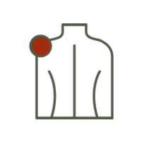 Outline of a vest with a red circle near the shoulder area