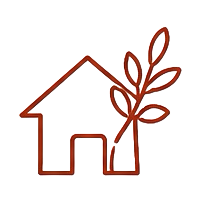 Outline drawing of a house with a tree beside it