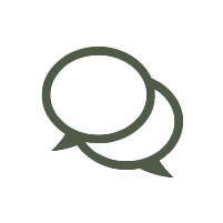 Two speech bubbles overlapping, one larger and one smaller, on a black background.