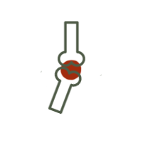 Illustration of a knee joint with a highlighted red area indicating pain or injury in the knee.