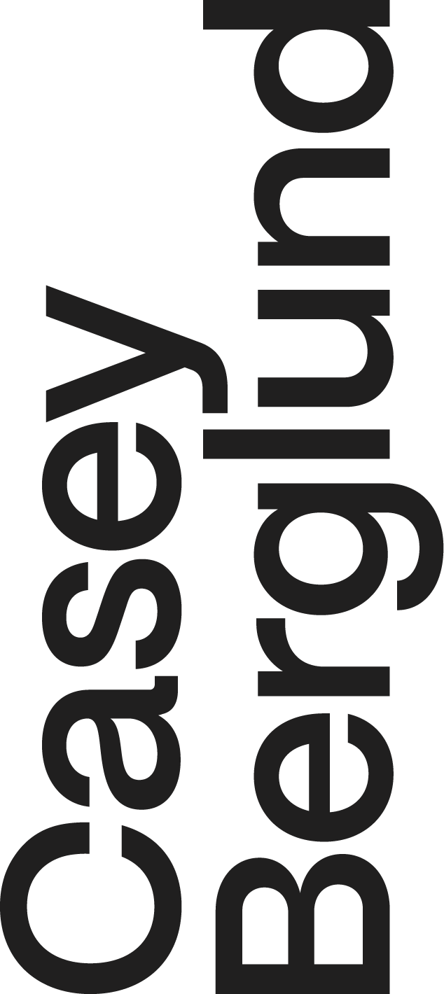 Black background with large, vertical, gray text reading "Casey Berglund".