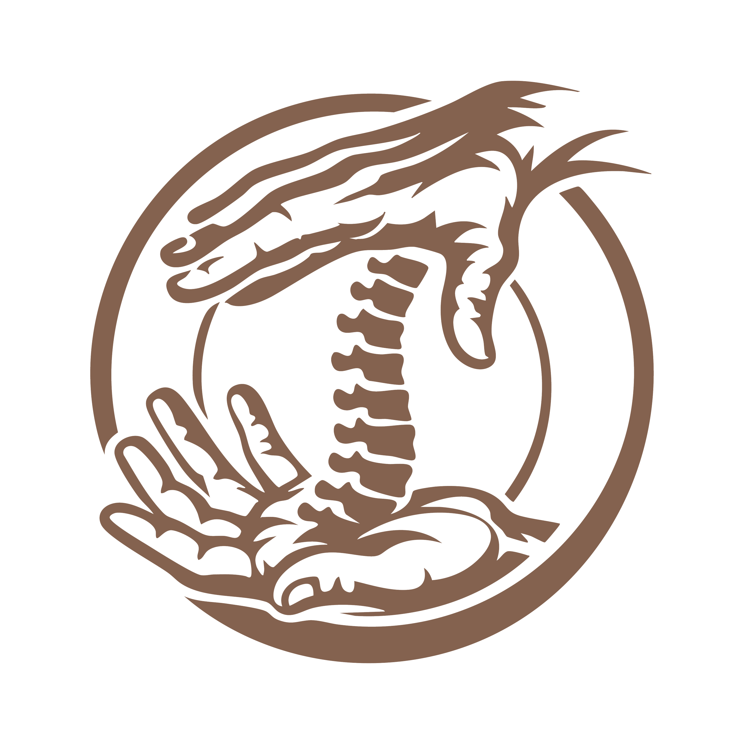 Logo brun d'une tête de guerrier ou de héros avec casque et moustache, entourée d'un cercle, sur fond noir.