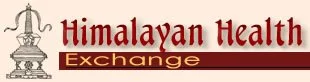 The Himalayan Health Exchange logo in beige and red, featuring a line drawing of a traditional Tibetan prayer wheel (also known as a Mani wheel).