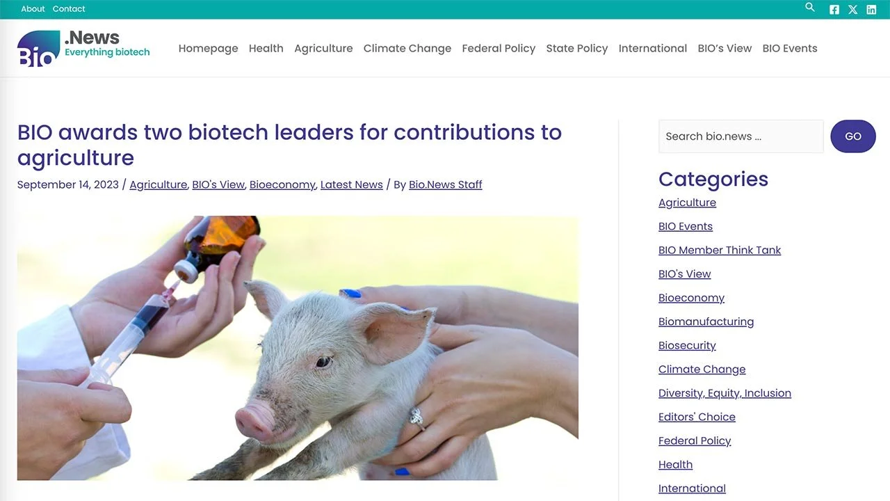 BIO awards two biotech leaders for contributions to agriculture