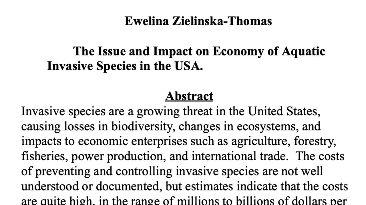 The Issue and Impact on Economy of Aquatic Invasive Species in the USA