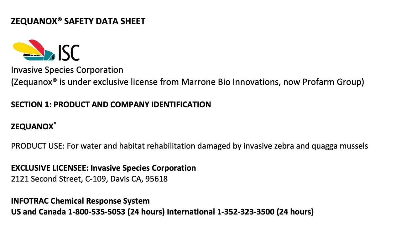 Zequanox Safety Data Sheet