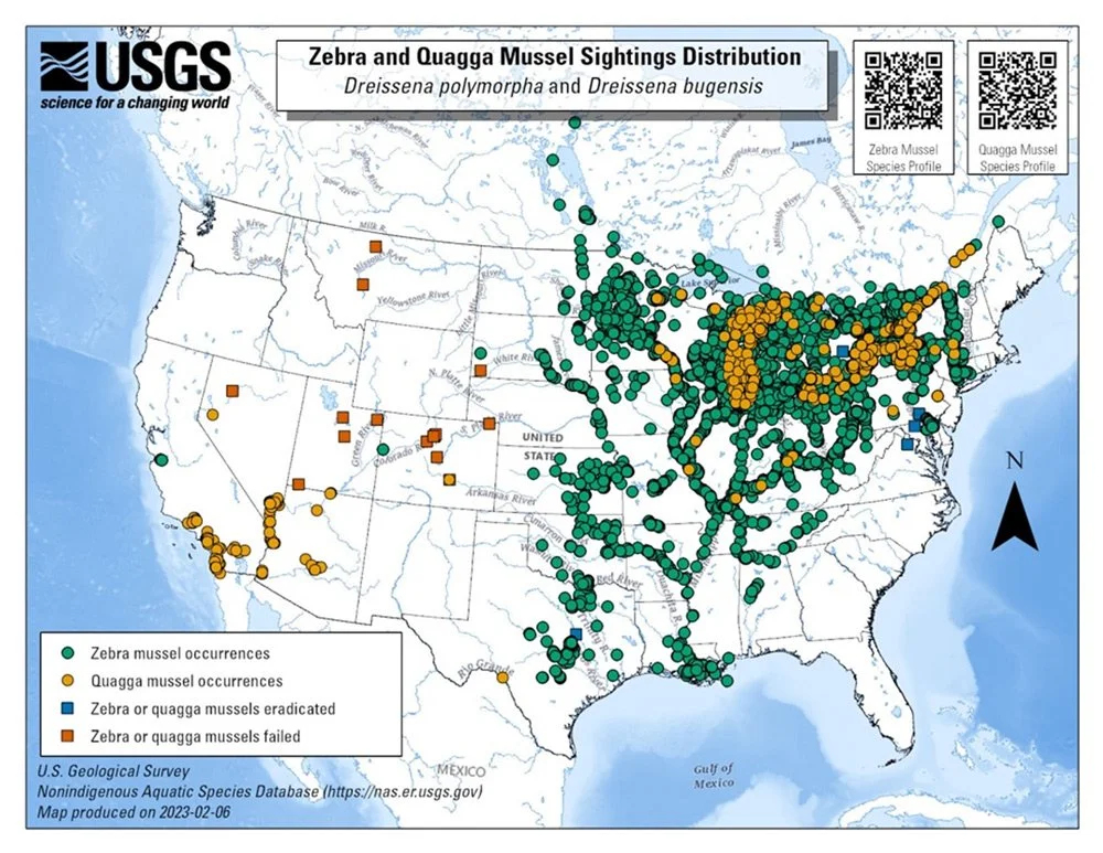Zebra Mussels locations map