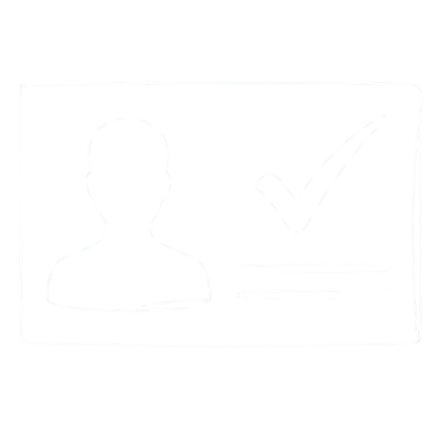 Illustration of a person's silhouette next to a checkmark and lines of text, resembling an ID or profile card.