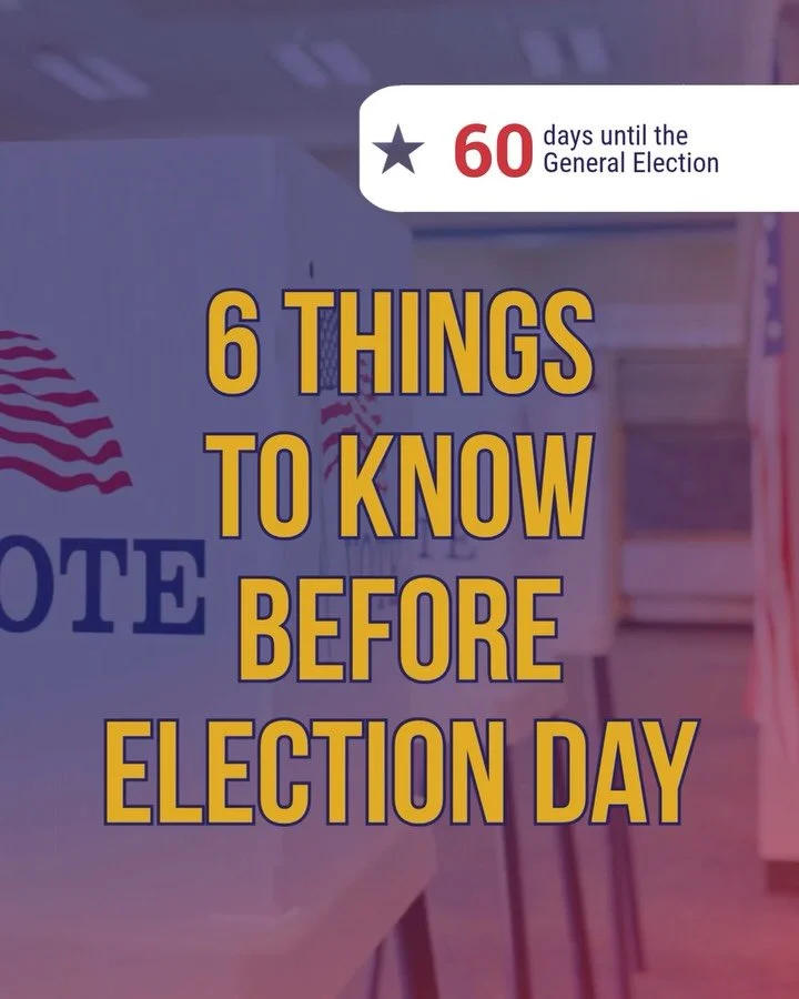 We&rsquo;re 60 days away from the General Election (11/3). Here are 6 things to know before Election Day comes. Swipe to learn more.

Take one step today and check your voter registration status at the link in bio!