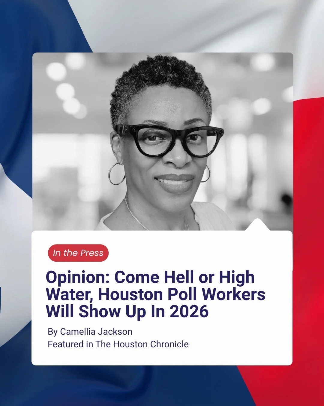ICYMI: Our Texas state lead Camellia Jackson just got featured in the @houstonchron and the message is powerful: infrastructure is built on people.

From Harvey rescues to poll workers keeping elections running&mdash;it's the same spirit. The same co