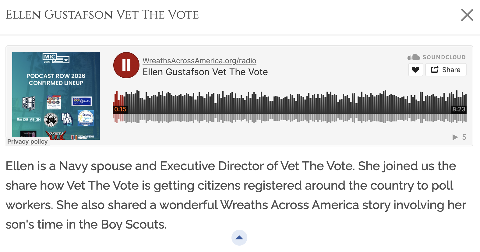 Ellen Gustafson Joins the Wreaths Across America Podcast at MIC