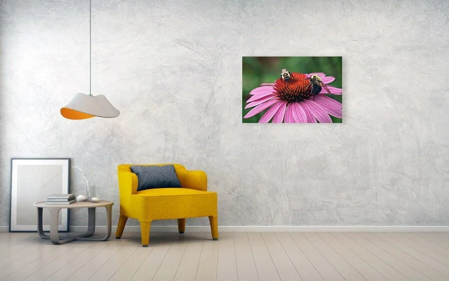 Room for Two fine art print displayed above a yellow chair and small table