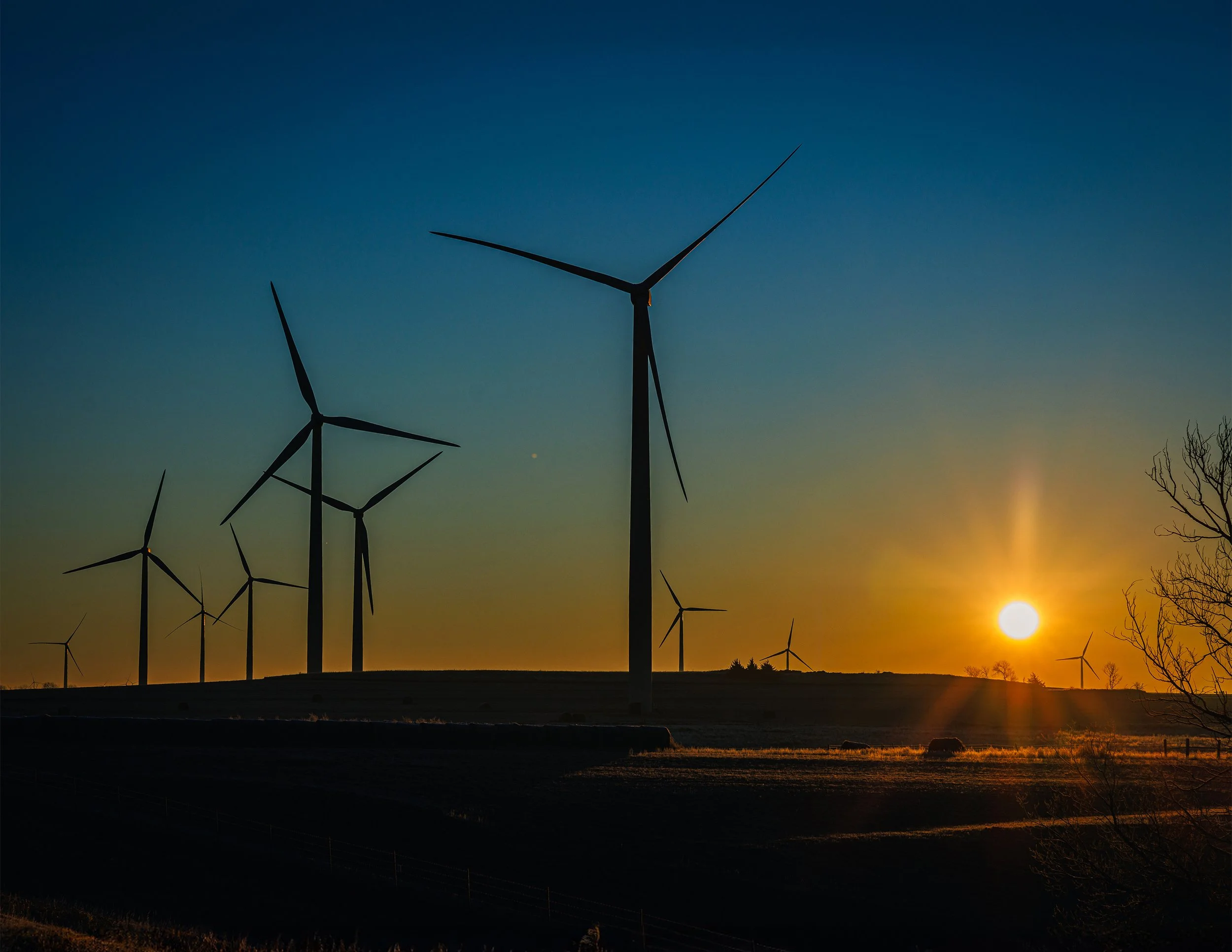 Kansas Sunrise with Turbines — Wind Turbine Landscape Photography