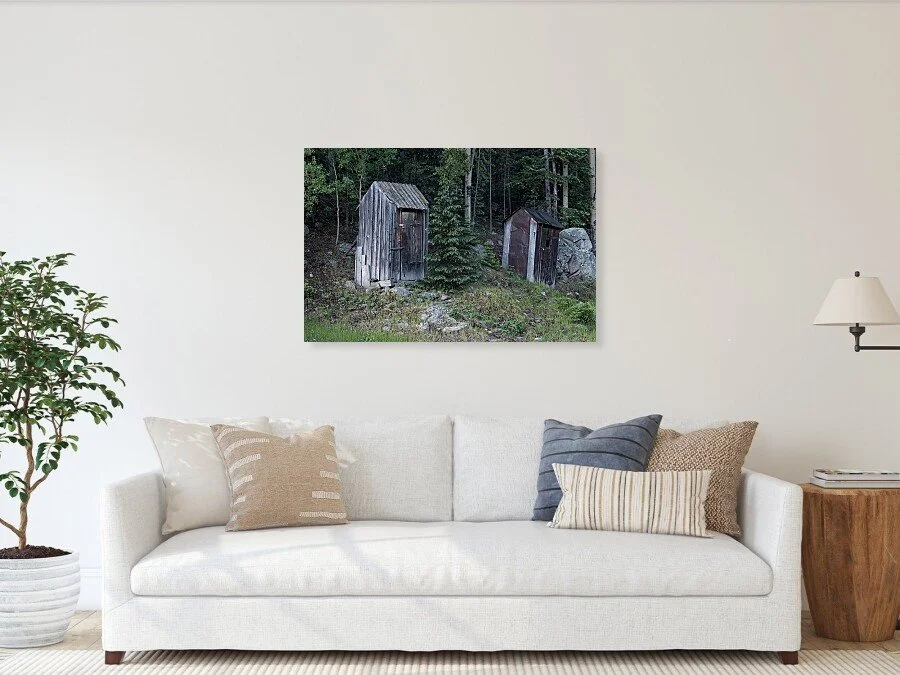Occupied fine art print framed above a sofa in a living room