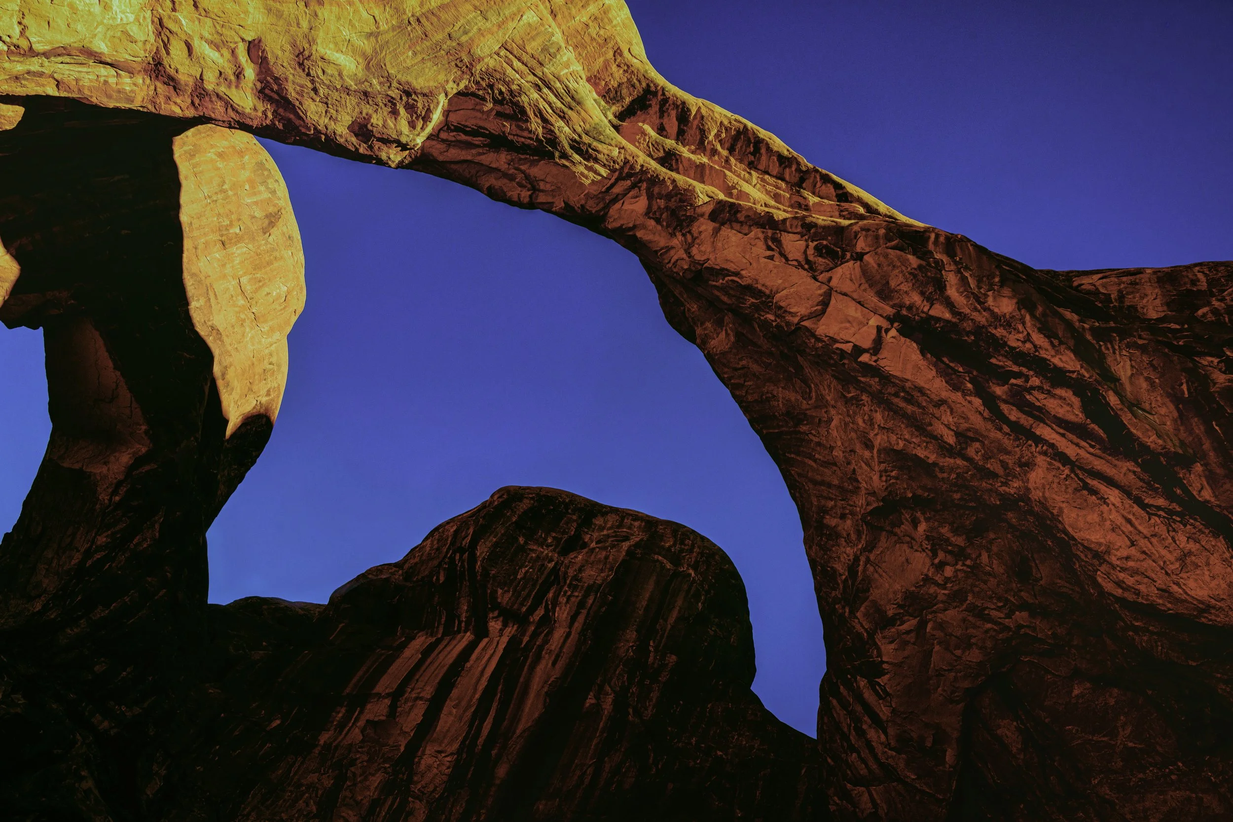 Blue Silence Beneath the Arch — Arches Abstract Landscape Art