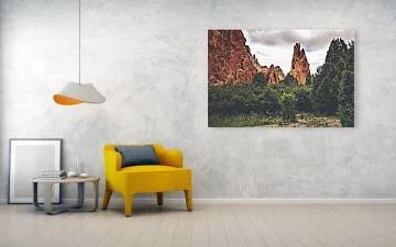 Passage Into Silence – fine art photograph of a sandstone spire at Garden of the Gods, Colorado, framed by rock formations and juniper under a diffuse sky