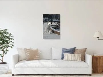 Dressed for Winter fine art print framed above a sofa in a living room