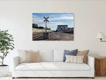 Edge of the Yard fine art print framed above a sofa in a living room