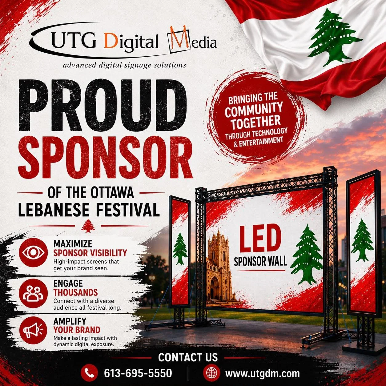 Bigger, brighter, and brilliant! ✨

The Ottawa Lebanese Festival&rsquo;s incredible video displays are fully powered UTG Digital Media. A massive thank you to the UTG team for their incredible support, cutting-edge technology, and commitment to light