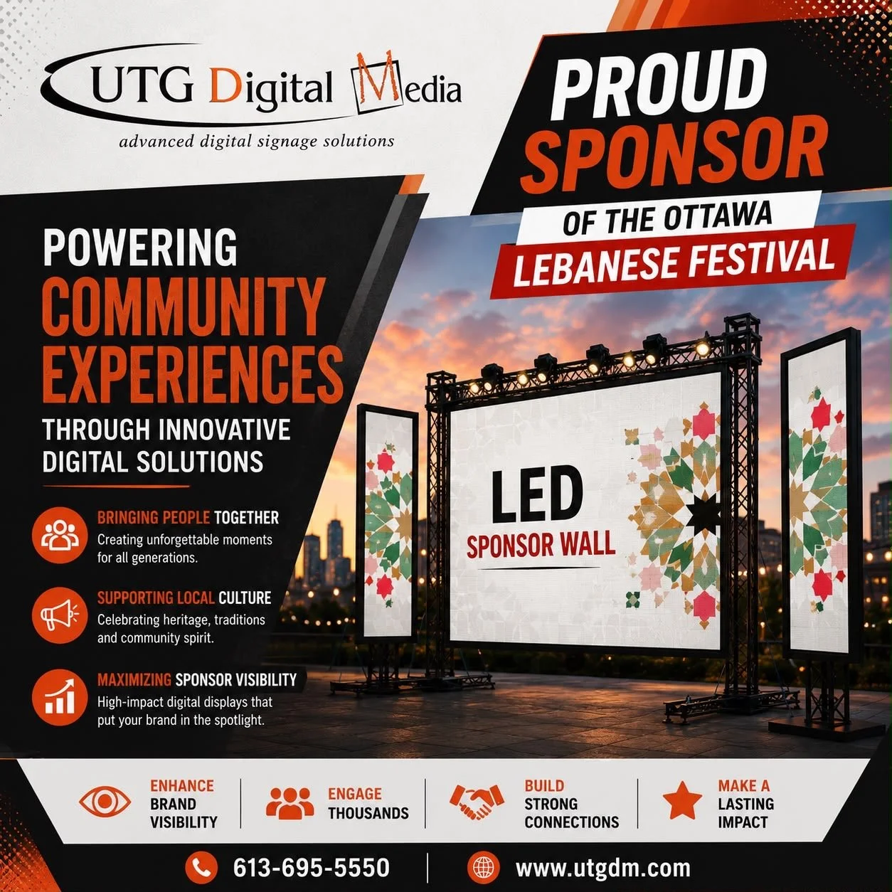 Every celebration deserves a spectacular display! ✨

A big shoutout to @utgdigitalmedia  for powering the stunning video screens across the Ottawa Lebanese Festival. Your cutting-edge technology and unwavering support help create an even more immersi