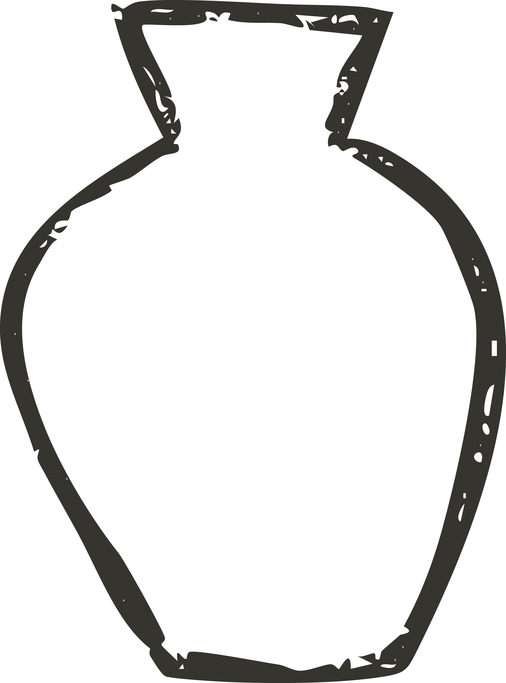 Black and white outline of a vase with a broad base, narrow stem, and a wide, rounded top, depicted in a minimalist style.