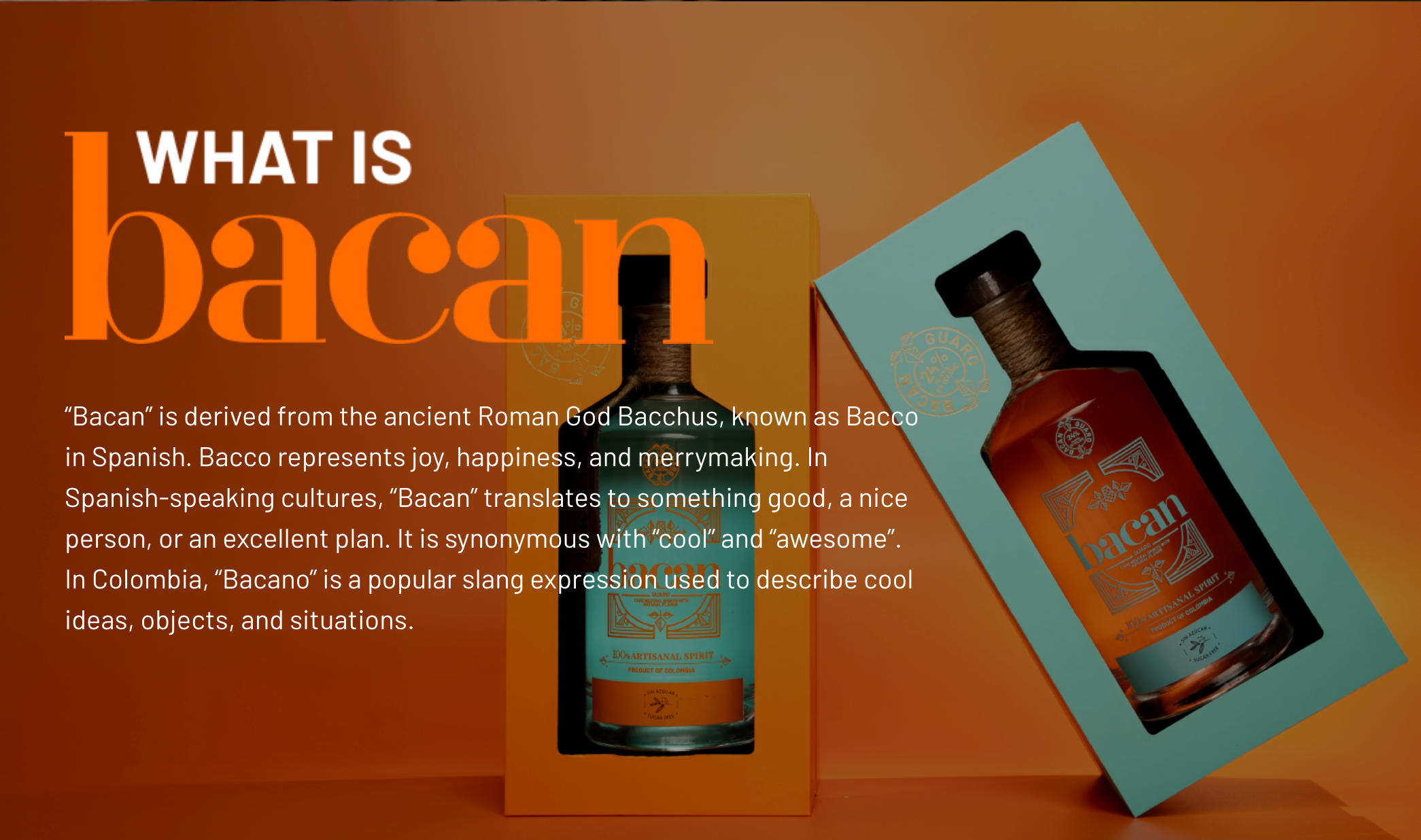 Explainer of the origin of bacan's name and photo of bottle