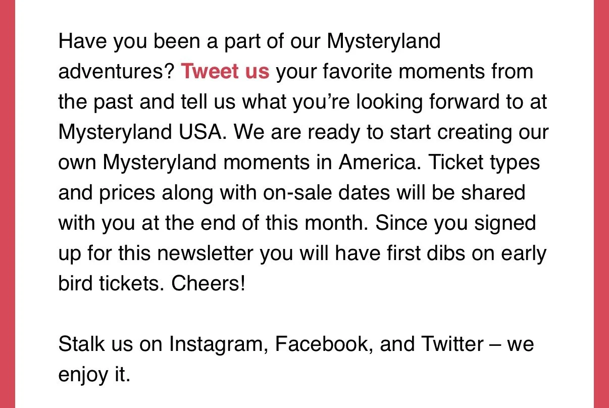 Image of Mysteryland USA email newsletter CTA