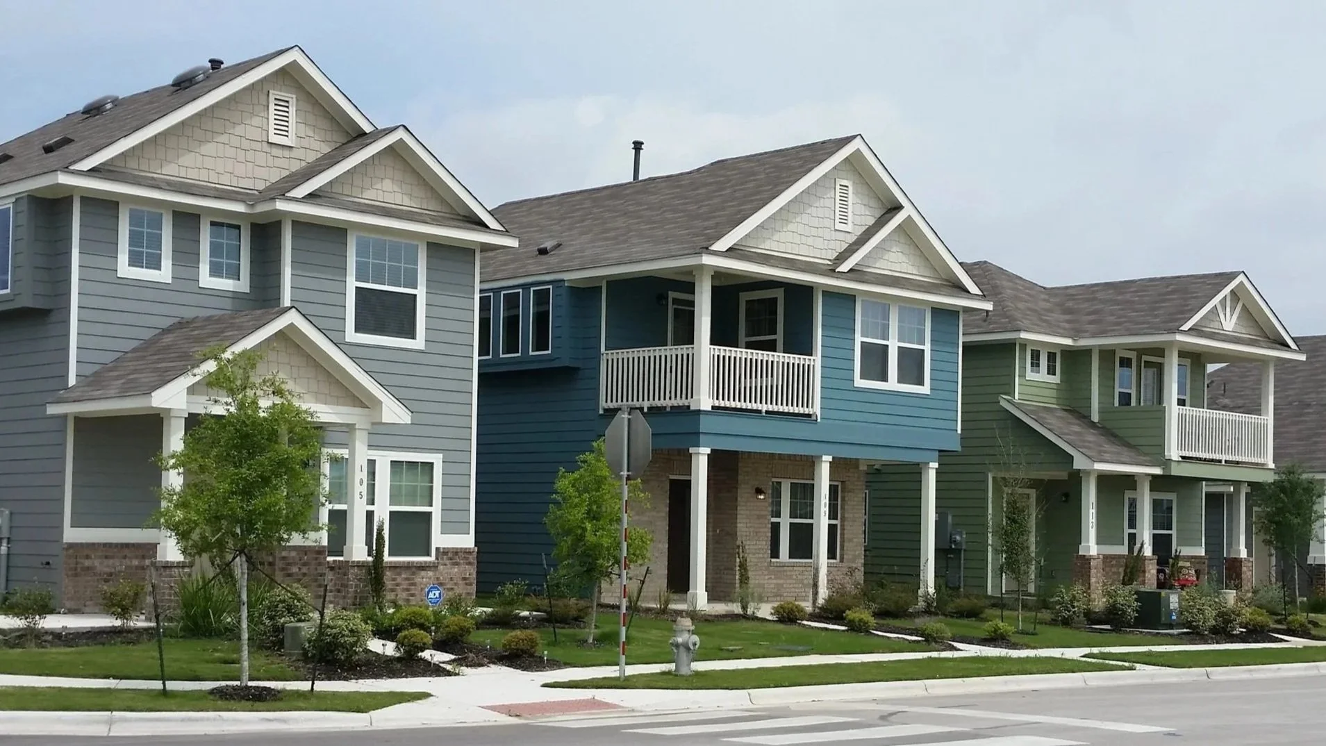 A row of newly built houses in a subdivision
