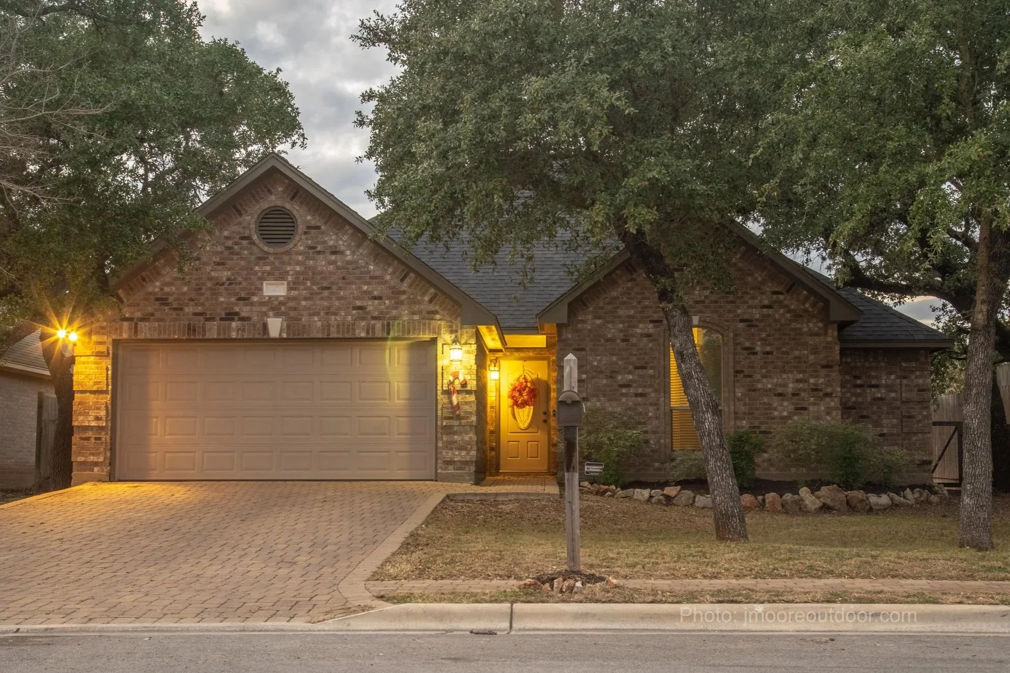 House with porch lights on